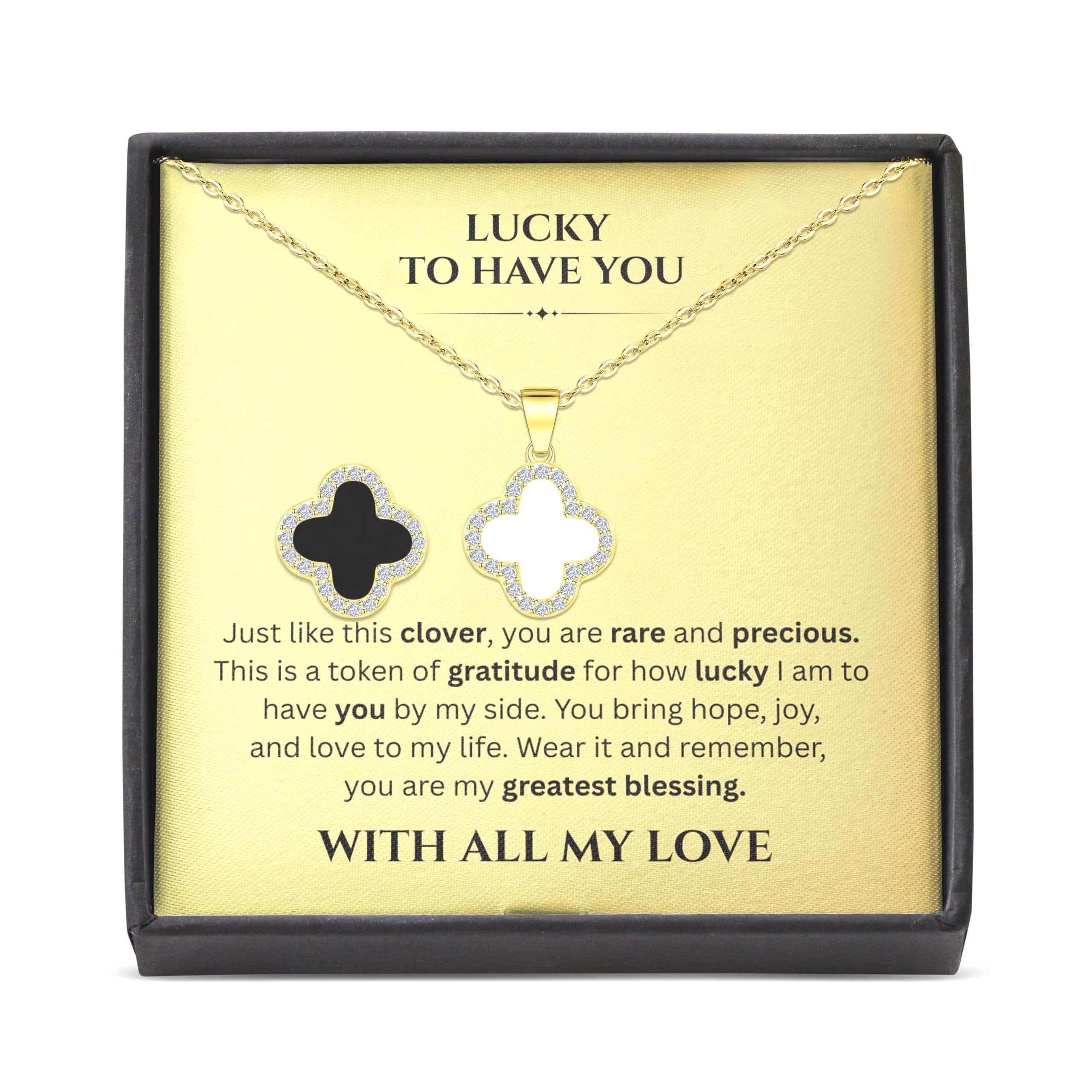 SHINYY 2 Side Crystal Clover Necklace for Women | 18K Gold